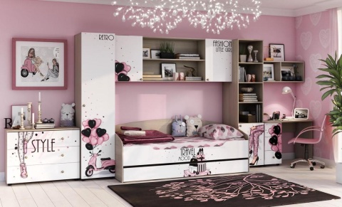 Детский Гарнитур Мийа-3 STYLE для девочек Ясень Шимо Светлый/Белый Фотопечать