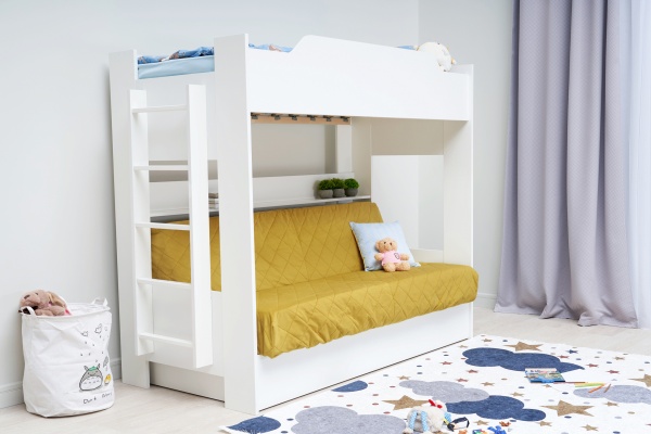 Двухъярусная кровать с диван-кроватью желтый / белый